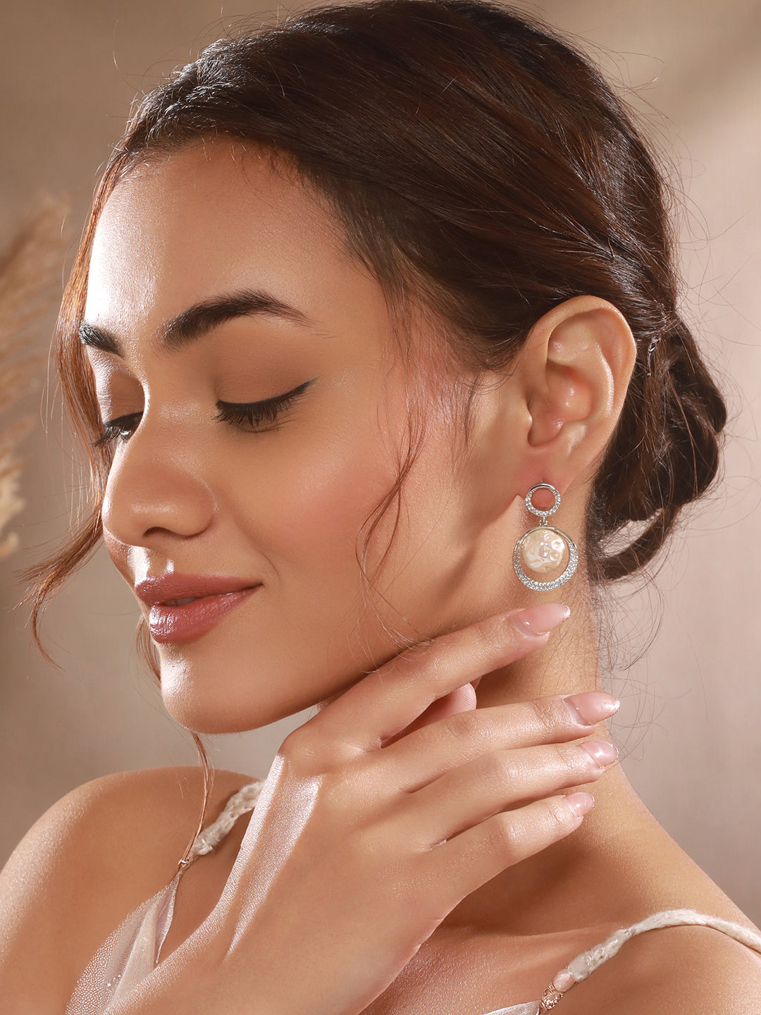 Silver Plated Quirky Pearl Drop Minimal  Orbital Earrings